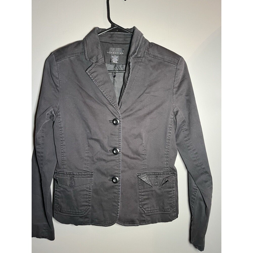 Attention Peacoat Thick Jacket Padded Shoulder‎ Black Button Up Pockets SZ 4